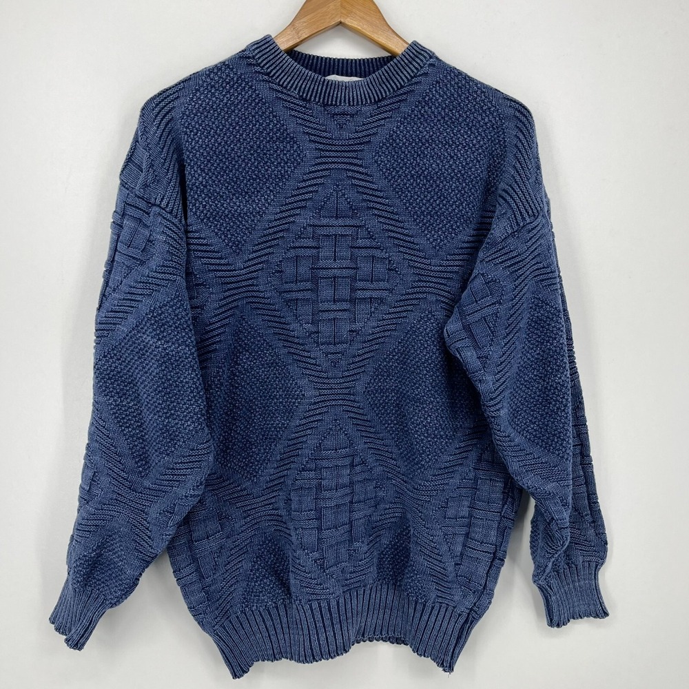 Absolutely No!‎ Jeans Knit Sweater Men's Size XL Blue Heavyweight Vintage 90's